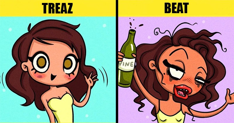 10 ilustrații care dau o imagine exactă despre cum ne comportăm sub influența alcoolului